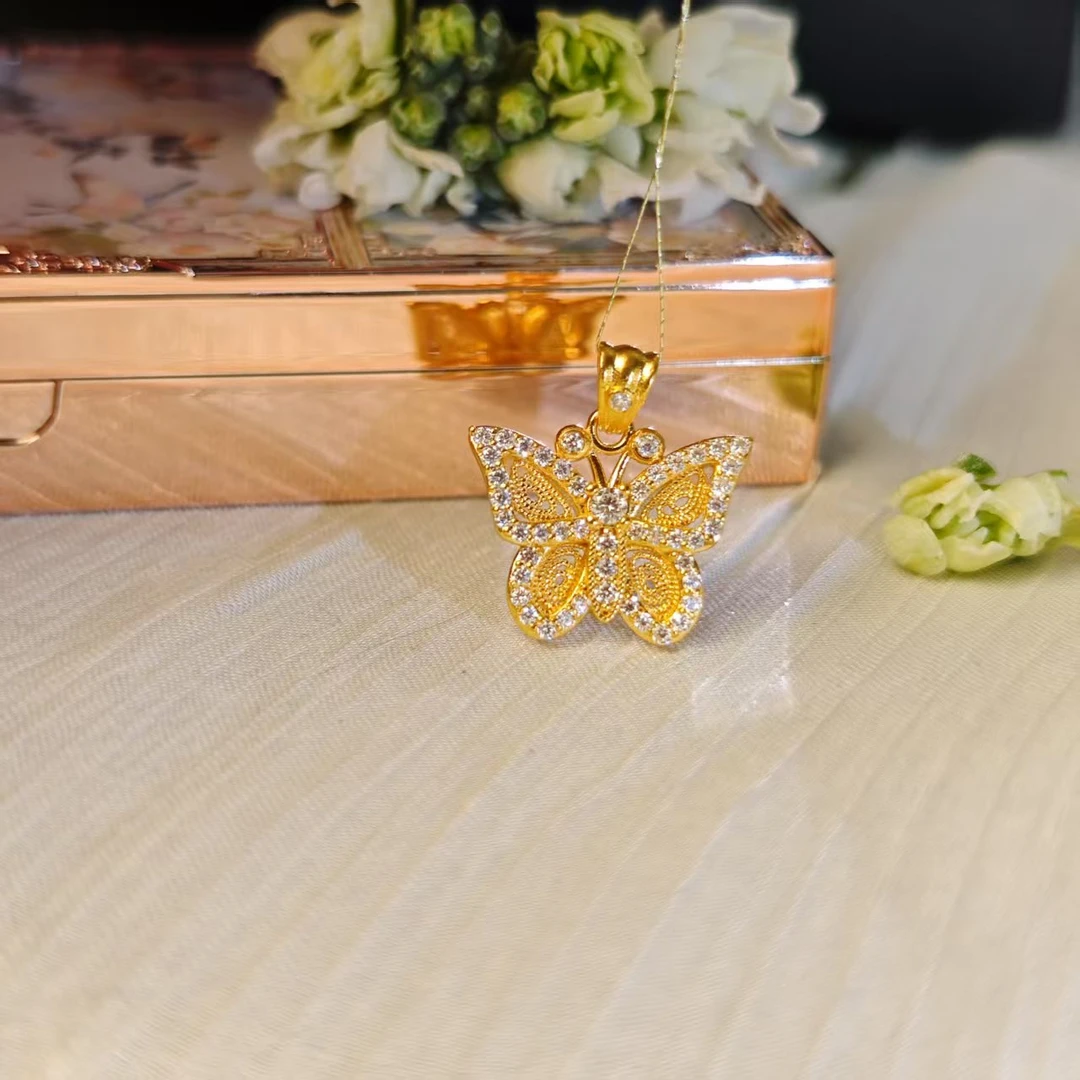 黄金莫桑蝴蝶吊坠