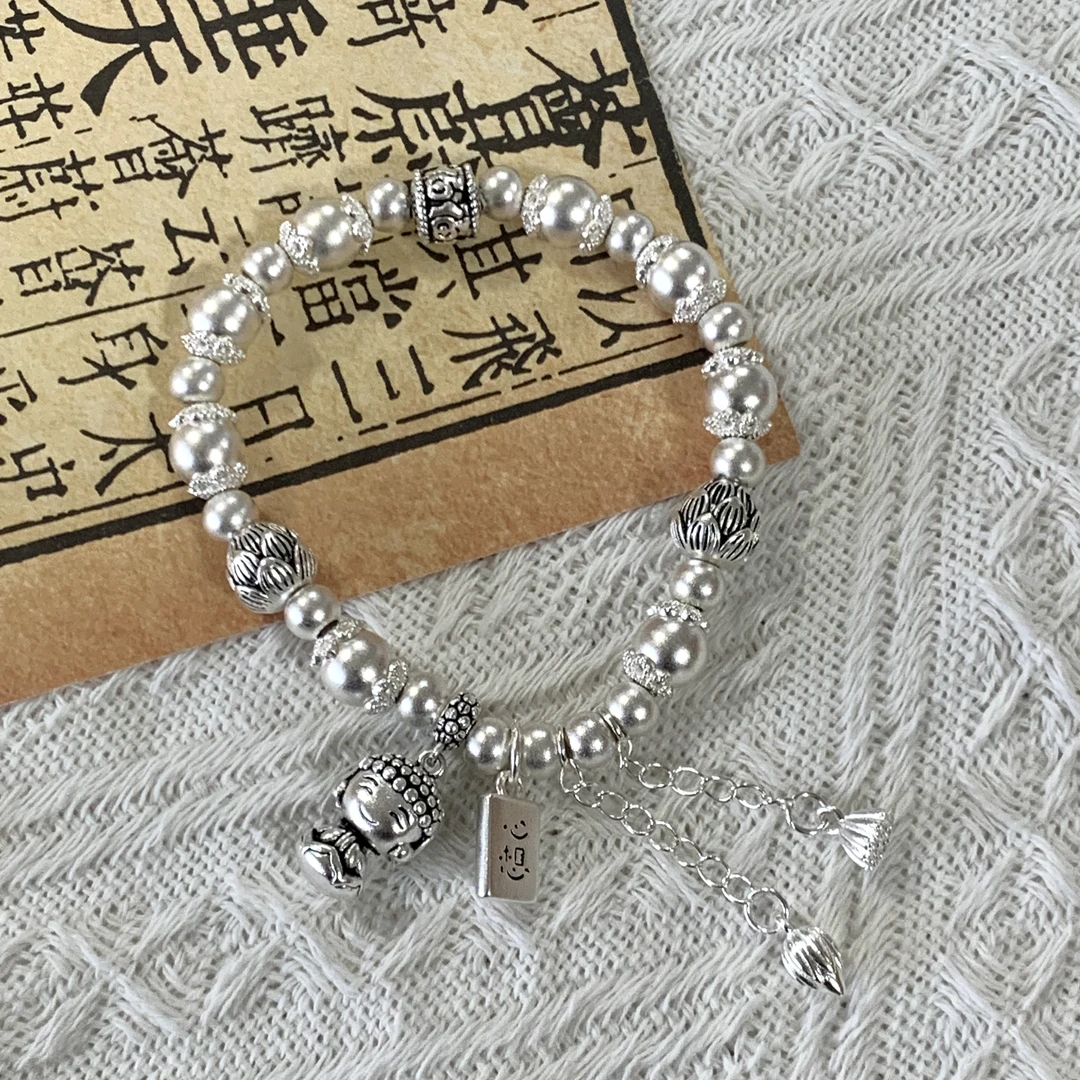 足银手链 莲花圆珠心想珠珠手串（水贝严选）