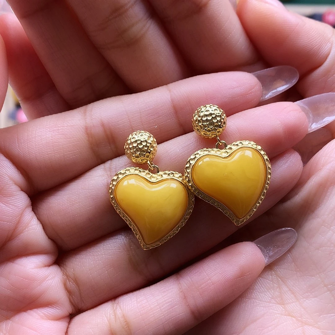 蜜蜡银S925镶嵌耳饰耳坠