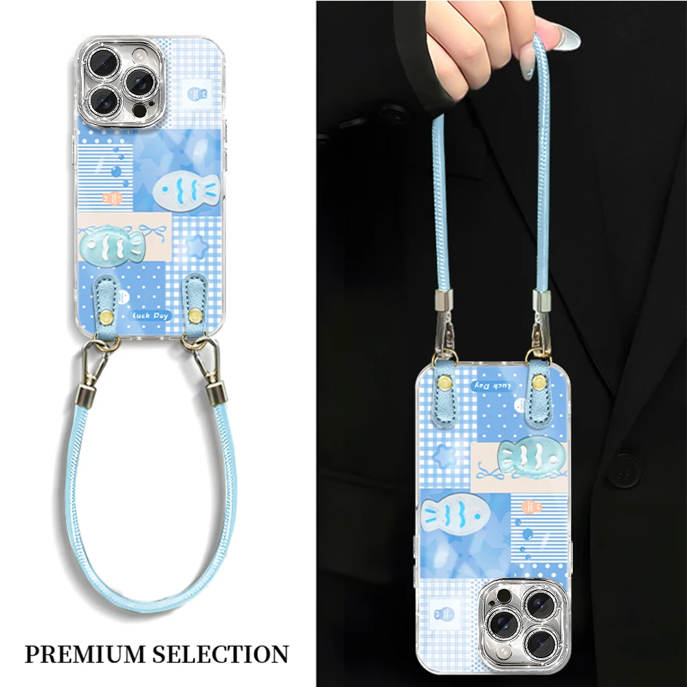 清新蓝色小鱼适用VIVO苹果16荣耀OPPO华为P70小米手机壳ZX0048