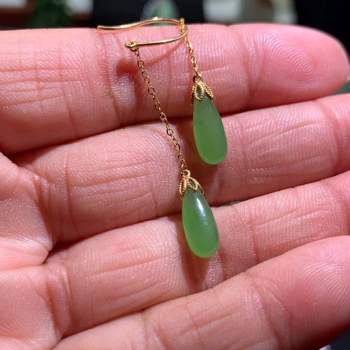 和田玉耳坠18K金镶嵌