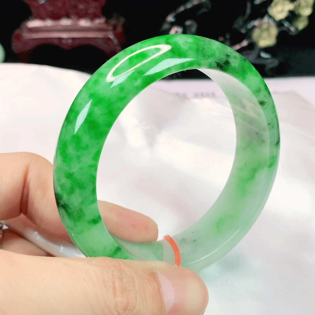 翡翠手镯未镶嵌58 圈轮胎天然缅料翡翠A货翡翠时尚女款手镯