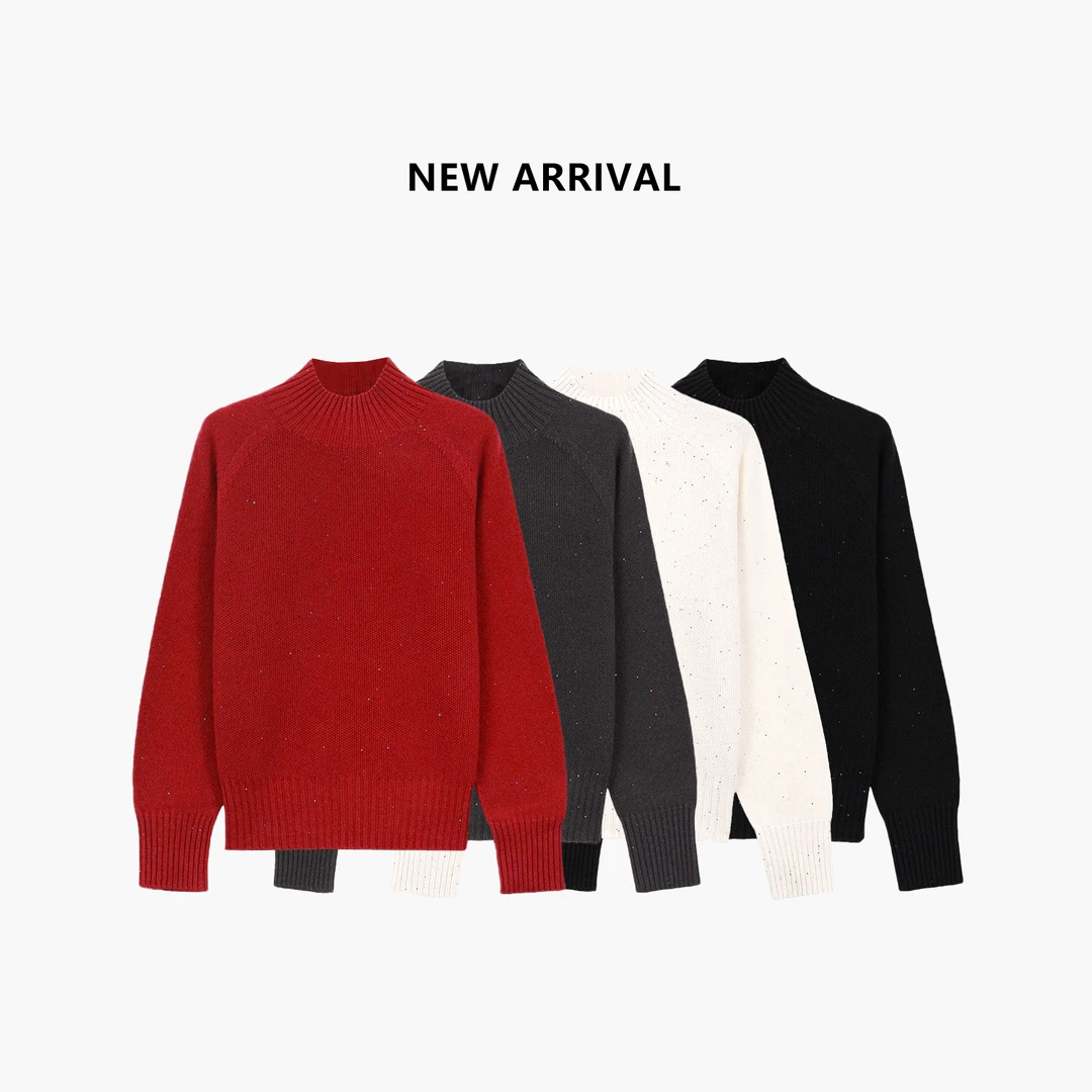 新年大红色氛围感手工针织亮片红毛衣高领打底红衣LDS1419