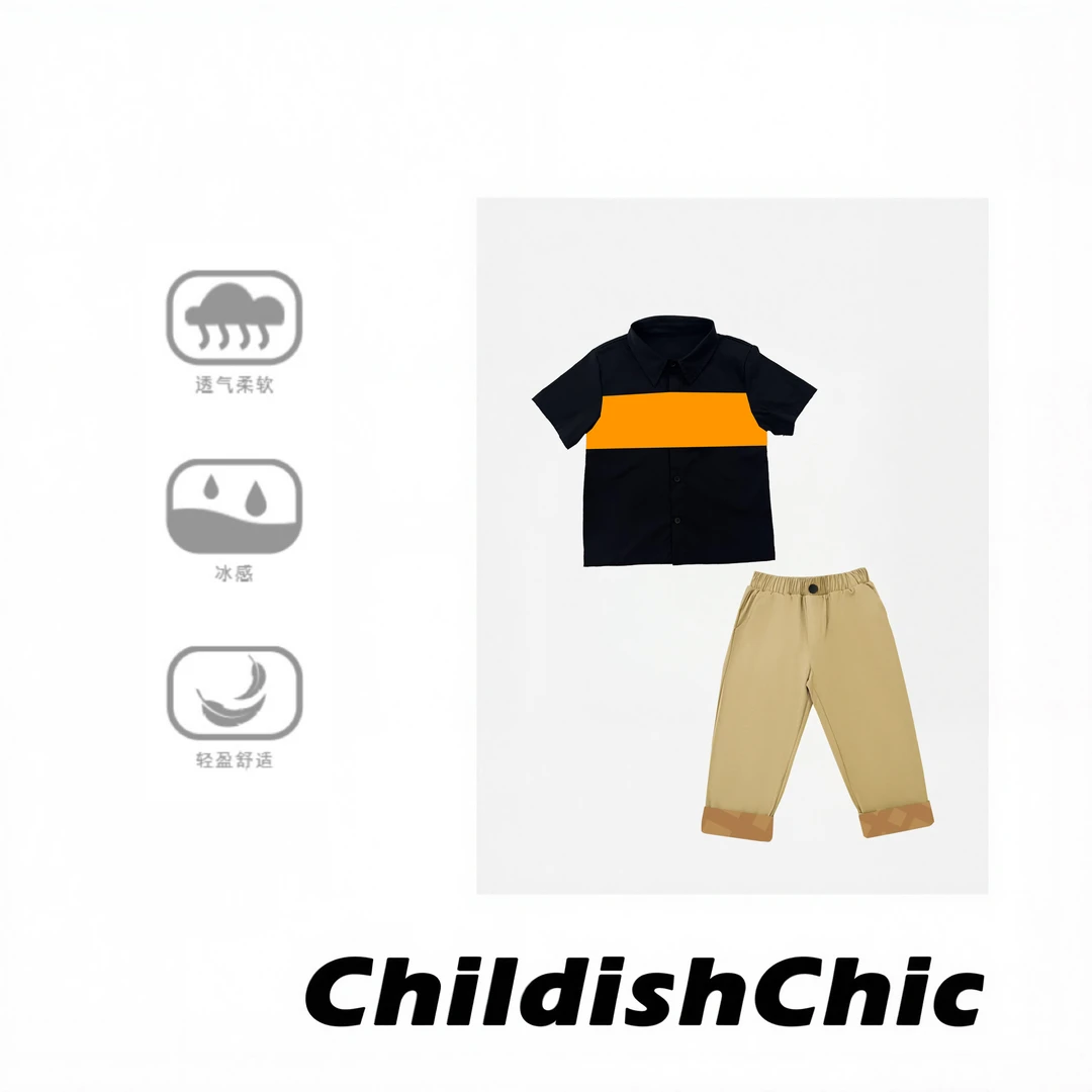 【ChildishChic高定童装】夏季新款童装高定冰感衬衫设计款儿童套装