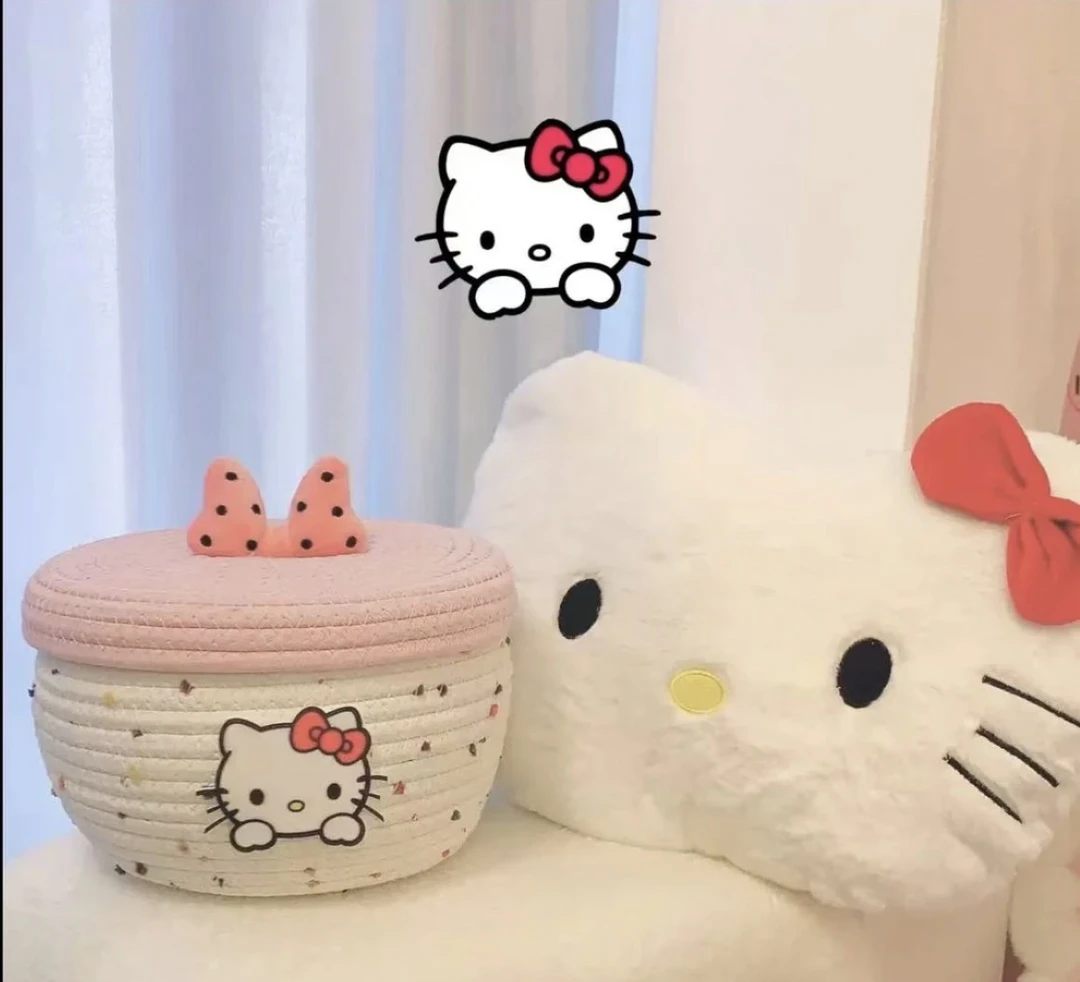 收纳零食筐设计款粉色kitty猫置物筐可爱家用创意卡通收纳