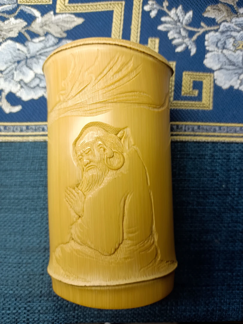 竹雕，实心玉竹，达摩茶叶罐