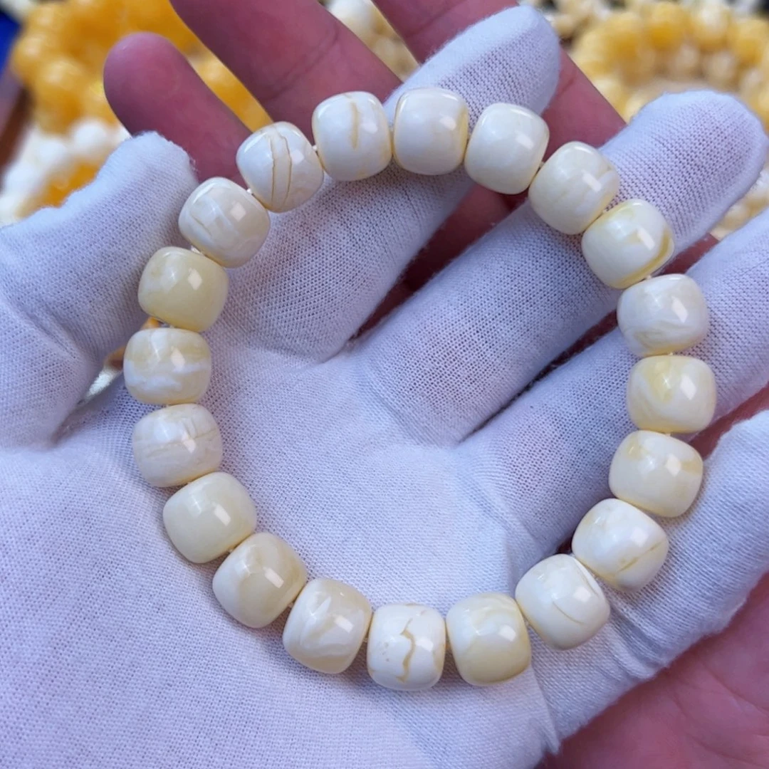 手串琥珀未镶嵌瓷白浓蜡12m