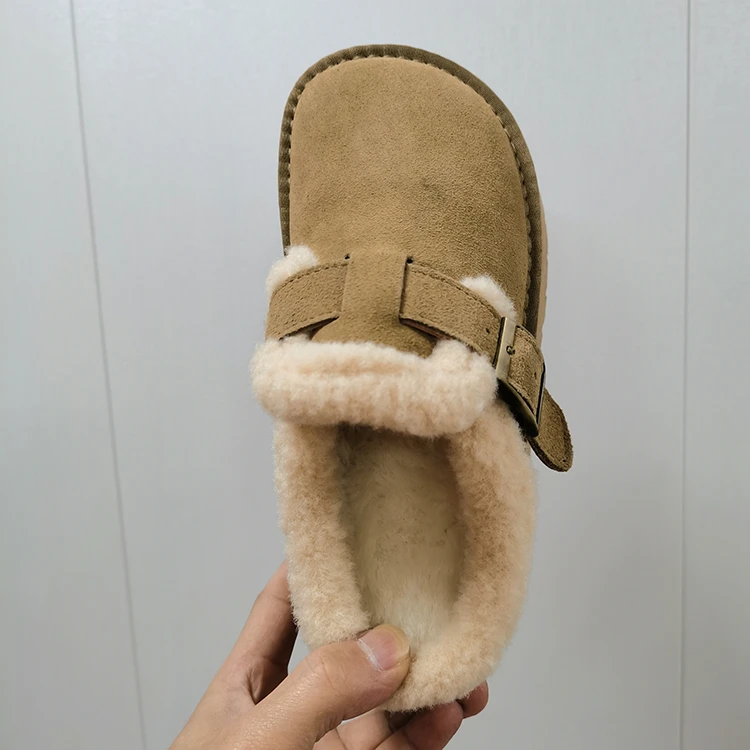 739021休闲厚底真皮博肯半托真皮女鞋