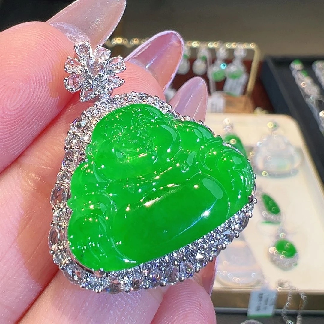 翡翠18K金镶嵌吊坠(不含链)翡翠