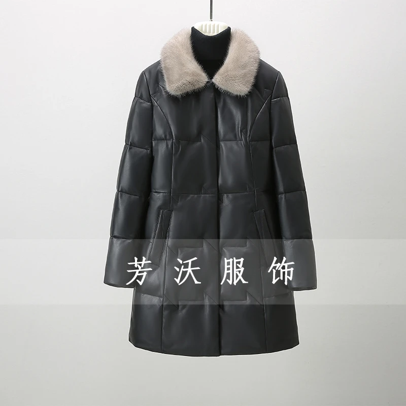 海宁厂家女士真皮头层绵羊皮加厚皮衣女中长修身冬季保暖外套