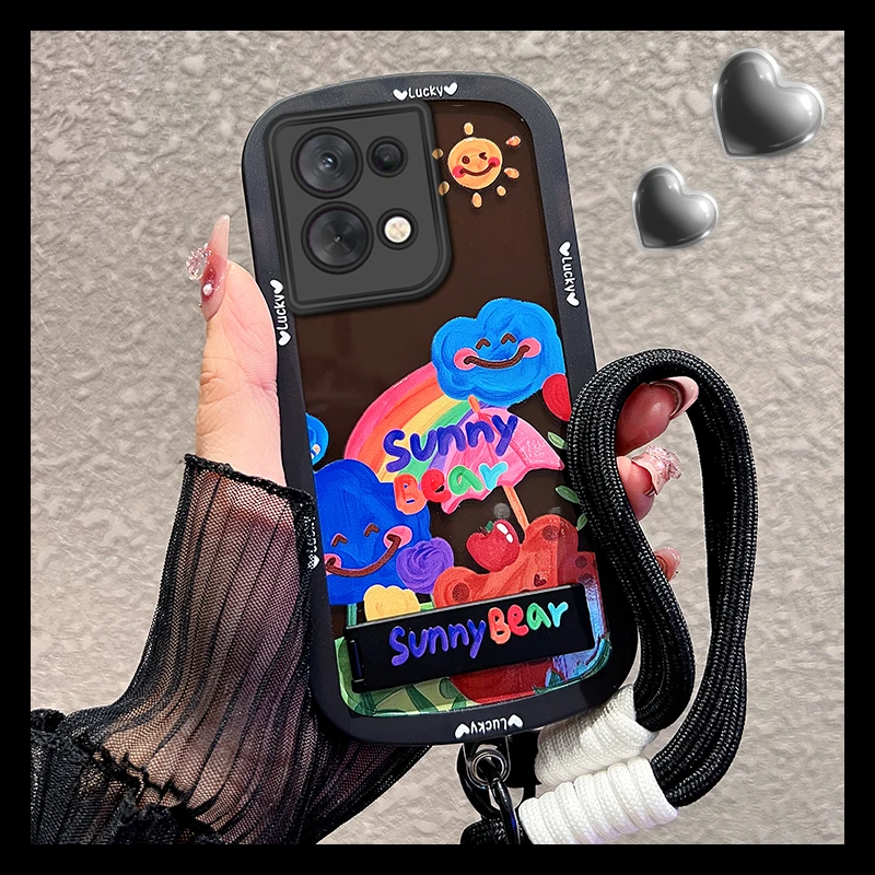 适用opporeno8手机壳reno8pro彩虹小熊折叠支架透明硅胶防摔+女款