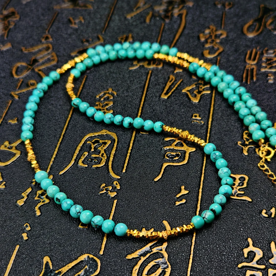 【珺笙珠宝】原矿高瓷绿松石圆珠项链S30021041052