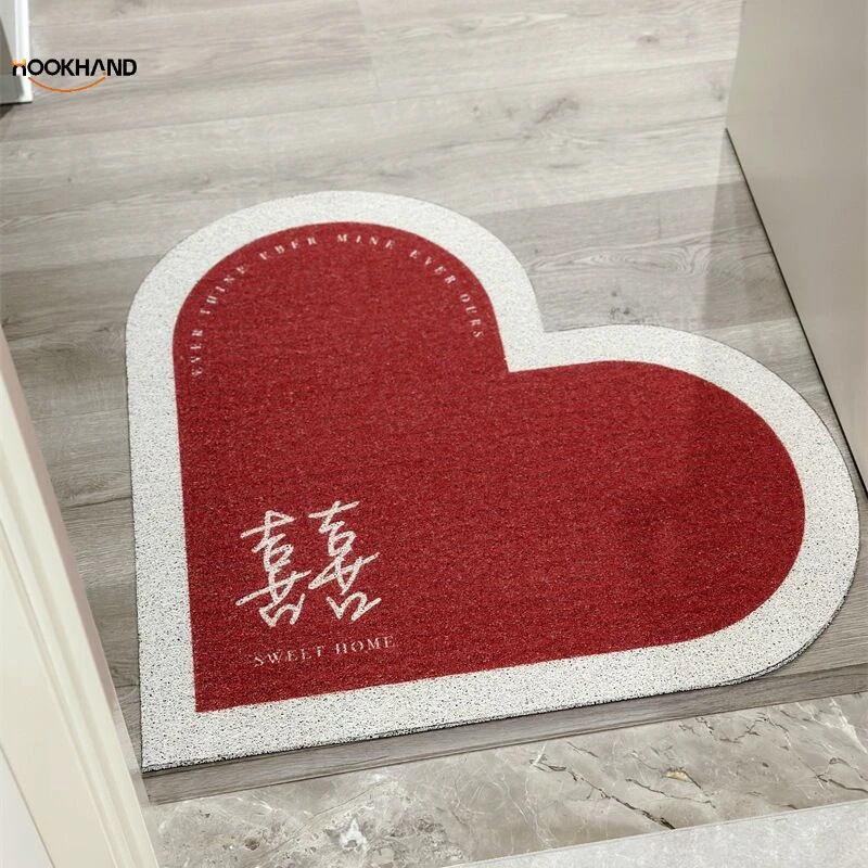 心形地垫喜庆入户门门口脚垫婚房布置新房装饰喜字门垫丝圈地毯