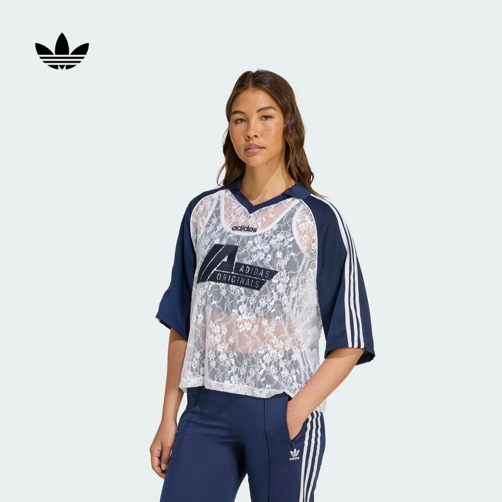 阿迪达斯三叶草 经典运动足球风蕾丝短袖球衣女款夏季新款 KD2275