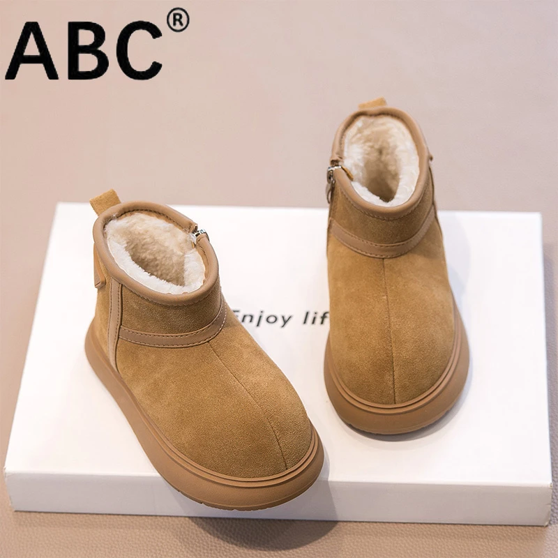 ABC女童雪地靴儿童马丁短靴2025新款秋冬季大棉加厚保暖女孩冬靴