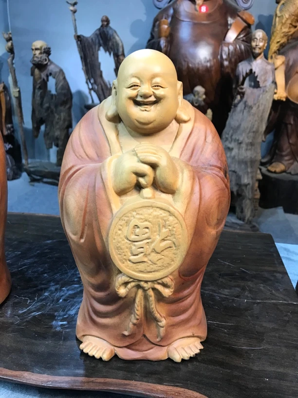 木根雕工艺品【福到弥勒-香樟木】整木精雕