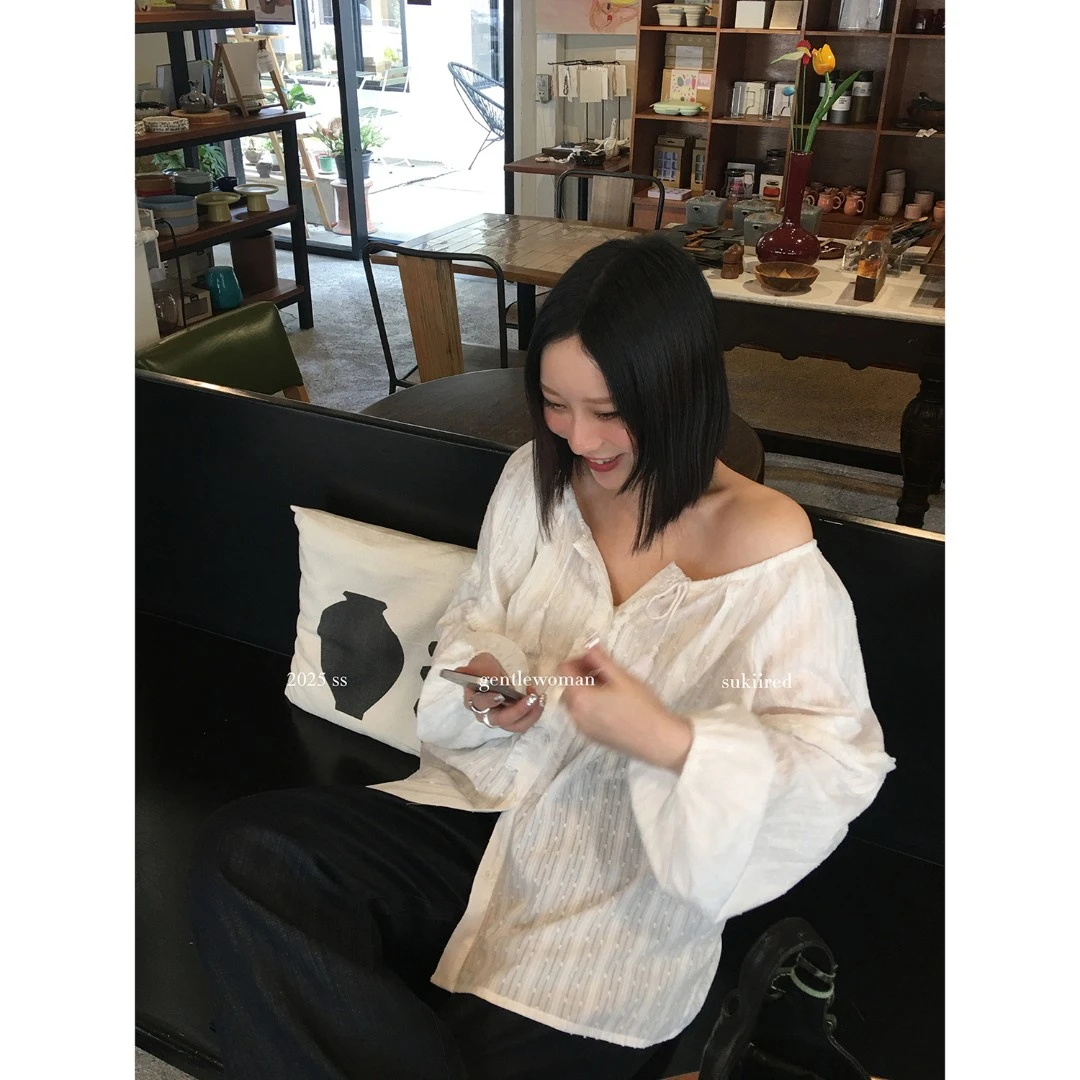 sukiired100棉流苏花边抽绳领口长袖上衣花边装饰伞裙仙女套装