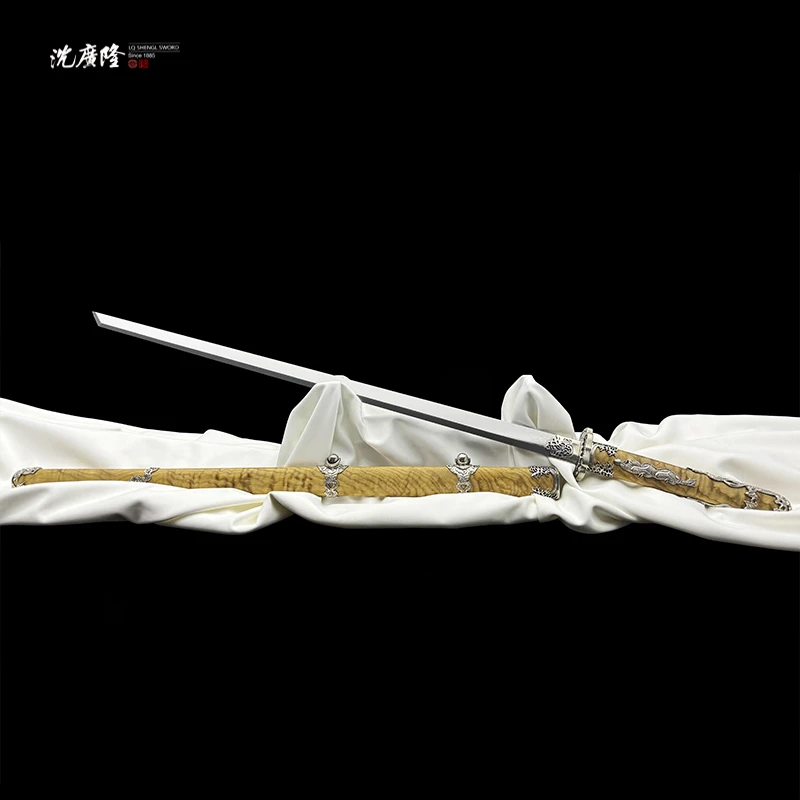 龙泉沈广隆-水龙唐刀 白铜 金丝楠 花纹钢 唐横刀 未开刃