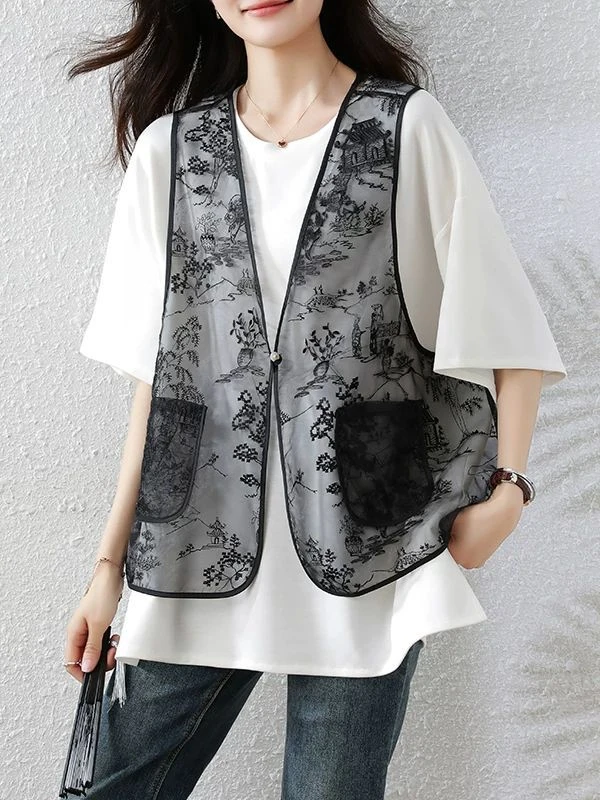 2025夏季新款透气新中式马甲背心洋气休闲气质百搭中国风