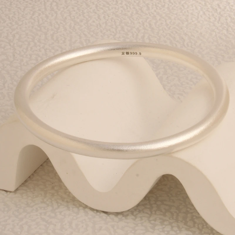 足银银制品 足银999.9古法传承磨砂闭口素圈实心足银手镯时尚百搭