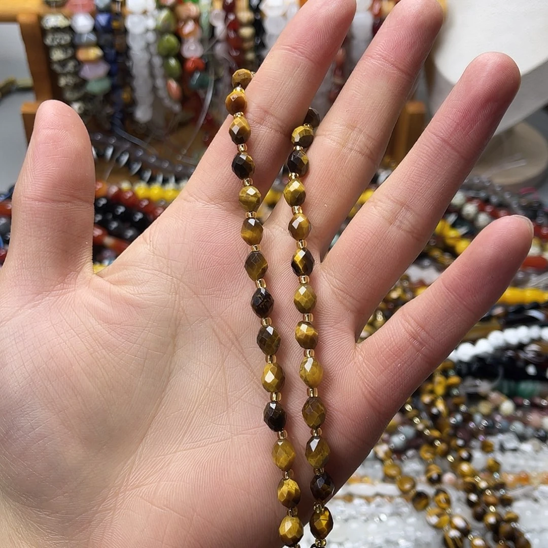 玛瑙/玉髓未镶嵌珠宝半成品6×8黄虎米珠切面一条