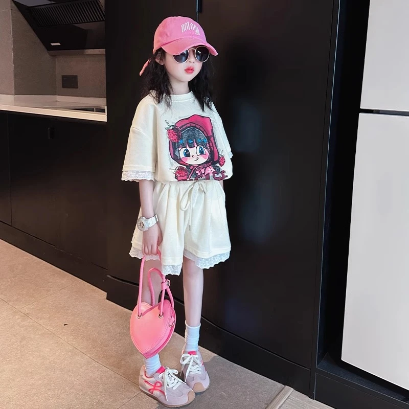 女童夏装2025新款短裤套装网红儿童夏季短袖女孩大童炸街运动夏款