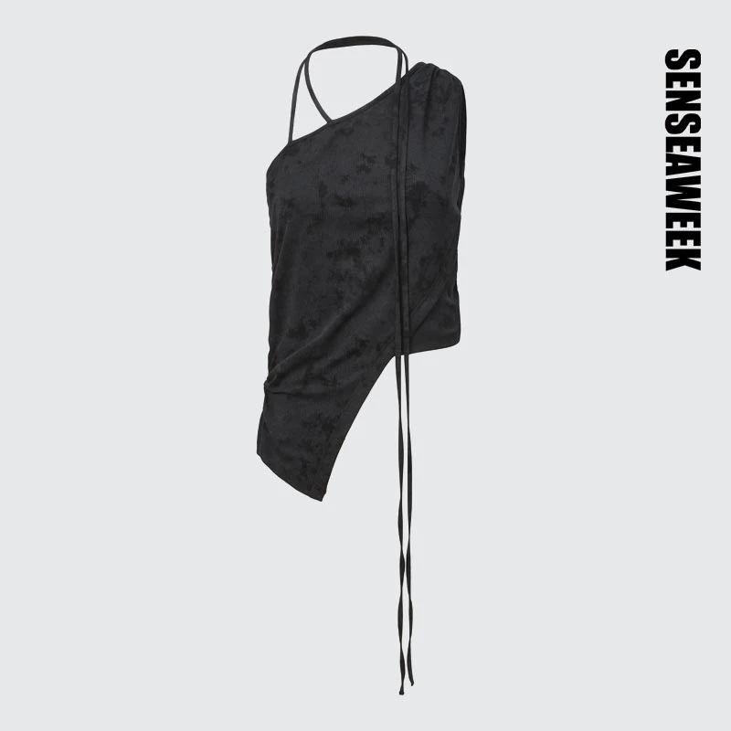 SENSEAWEEK25春夏新品柔软弹力设计感上衣系带单肩不对称下摆背心