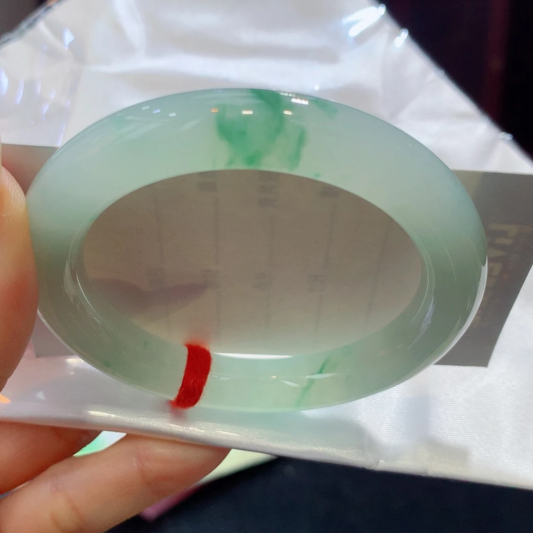 翡翠未镶嵌手镯飘花圆条超细腻54.7