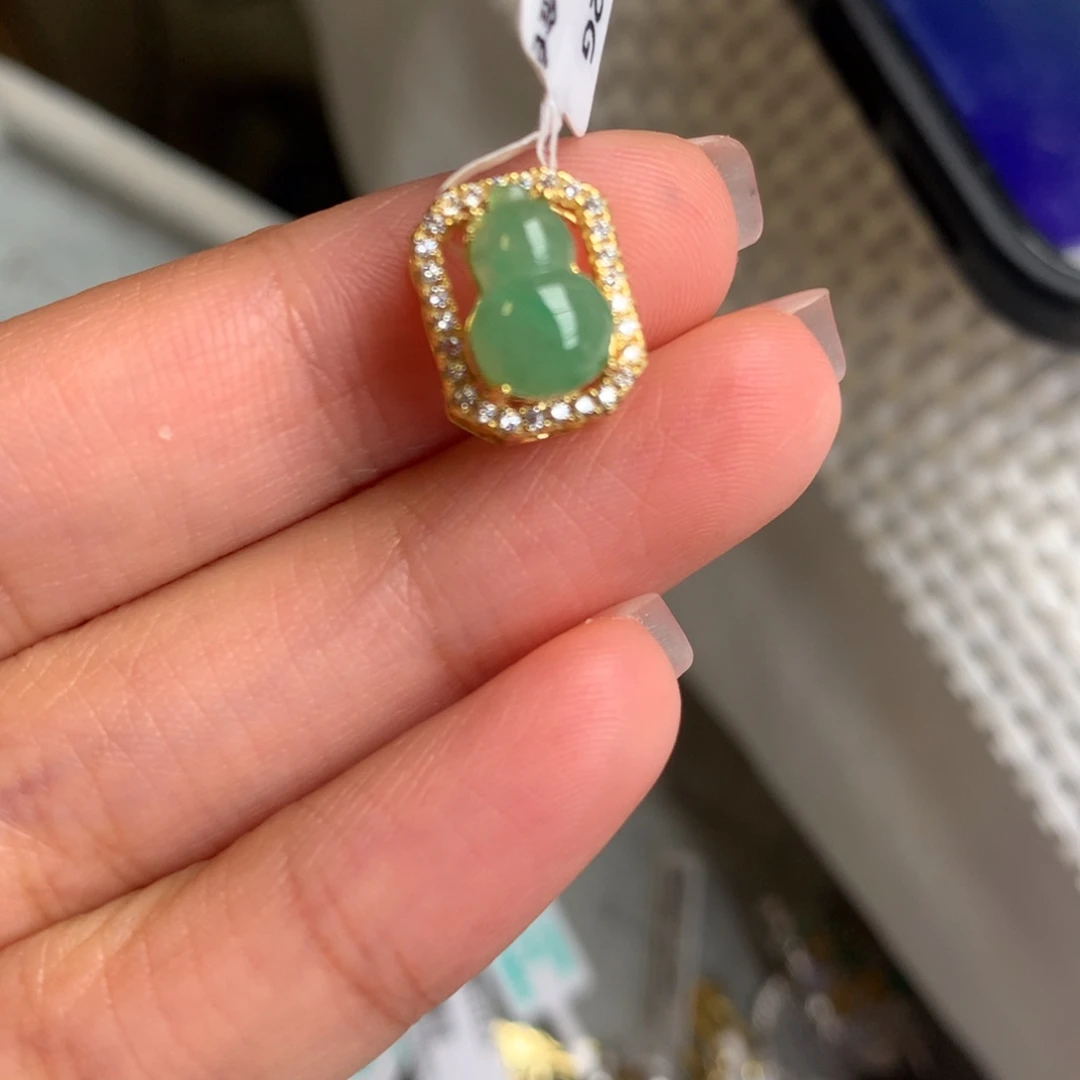 翡翠银S925镶嵌戒指吊坠