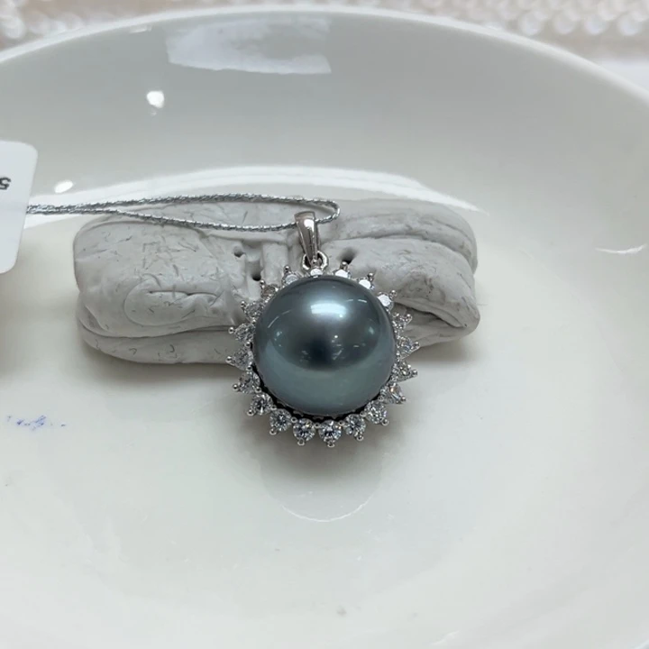 银S925镶嵌吊坠(不含链)海水珍珠12-13m 25号