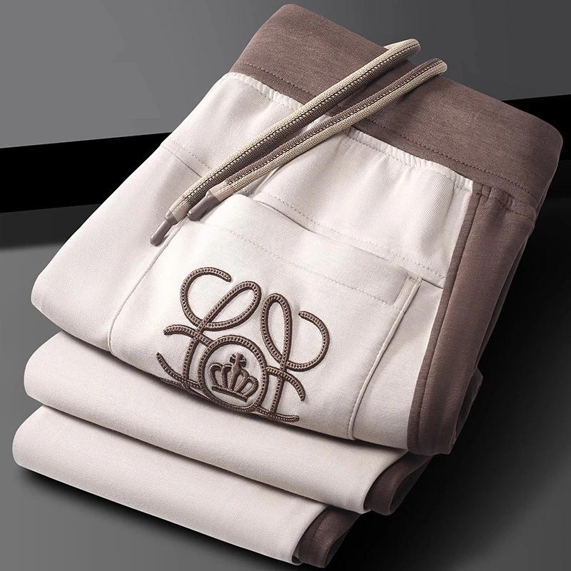 吉伦略索轻奢春秋夏时尚潮流男士休闲裤撞色柔软刺绣小脚百搭卫裤