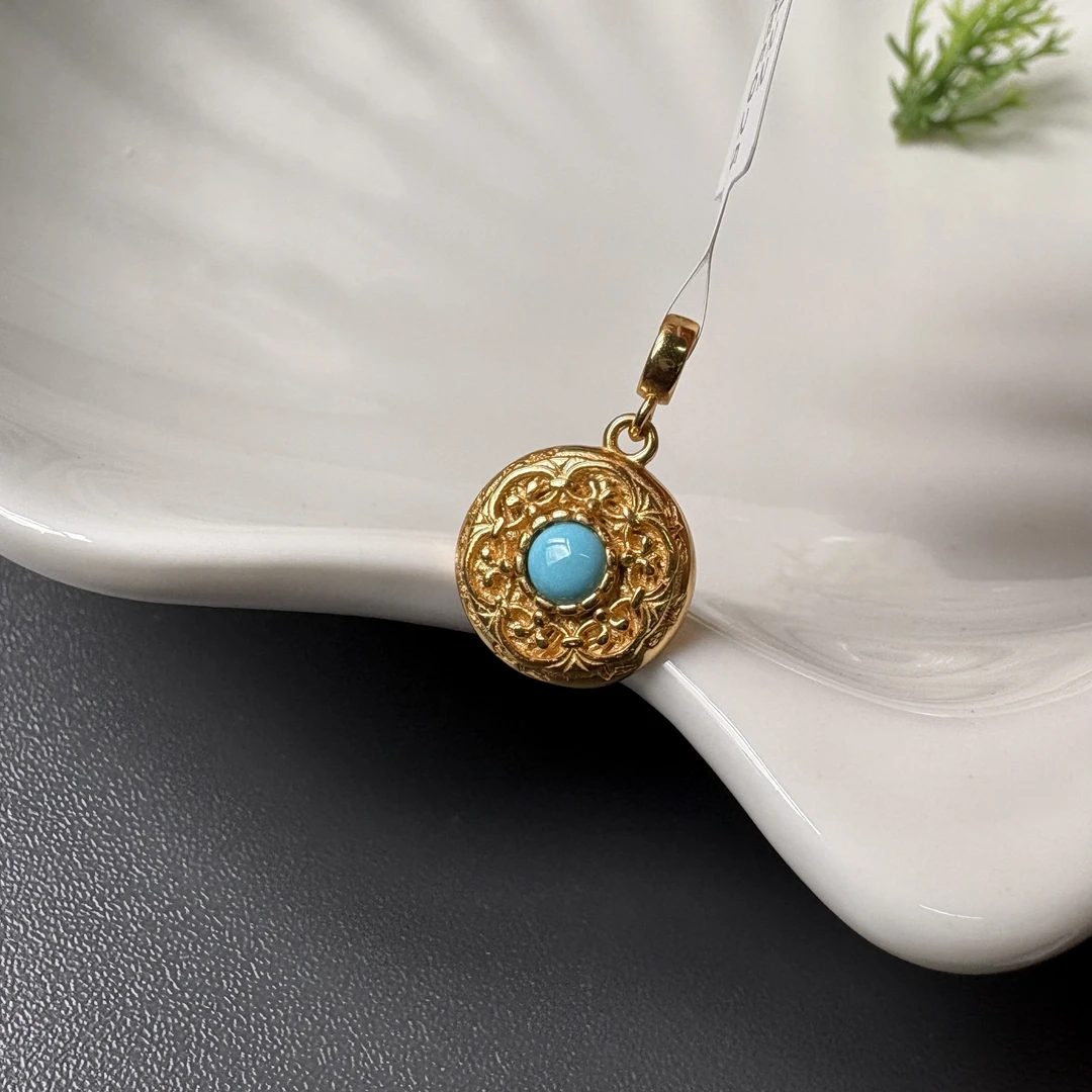 绿松石圆形S925银吊坠约4mm