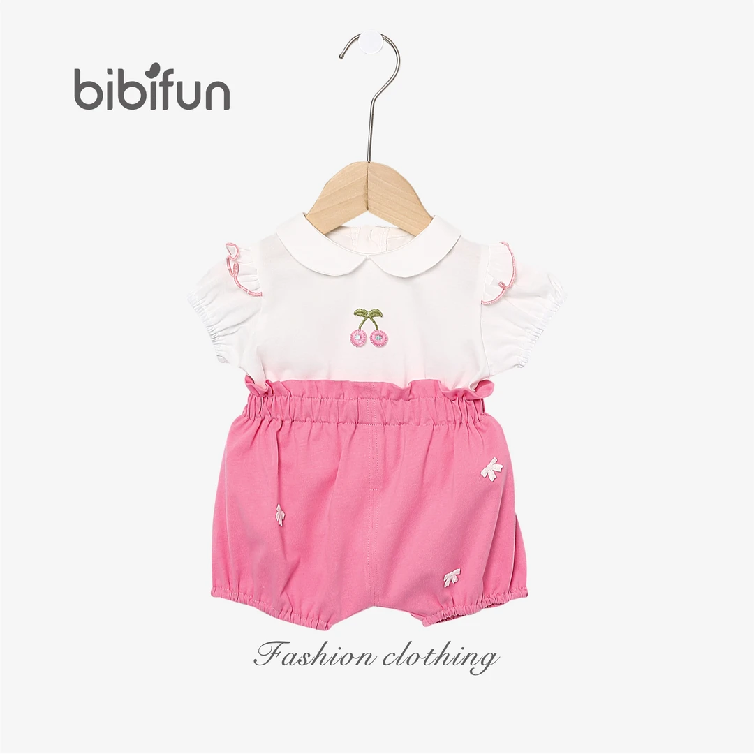 婴悦家旗下品牌BBF夏季女宝宝洋气甜美可爱粉色樱桃短袖套装96254