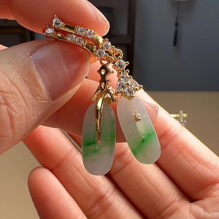 翡翠耳饰银S925镶嵌耳饰