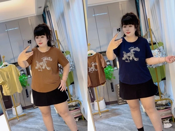 33959 （喜洋洋推荐咖色系）夏装新款减龄涂鸦印花正肩短袖T恤