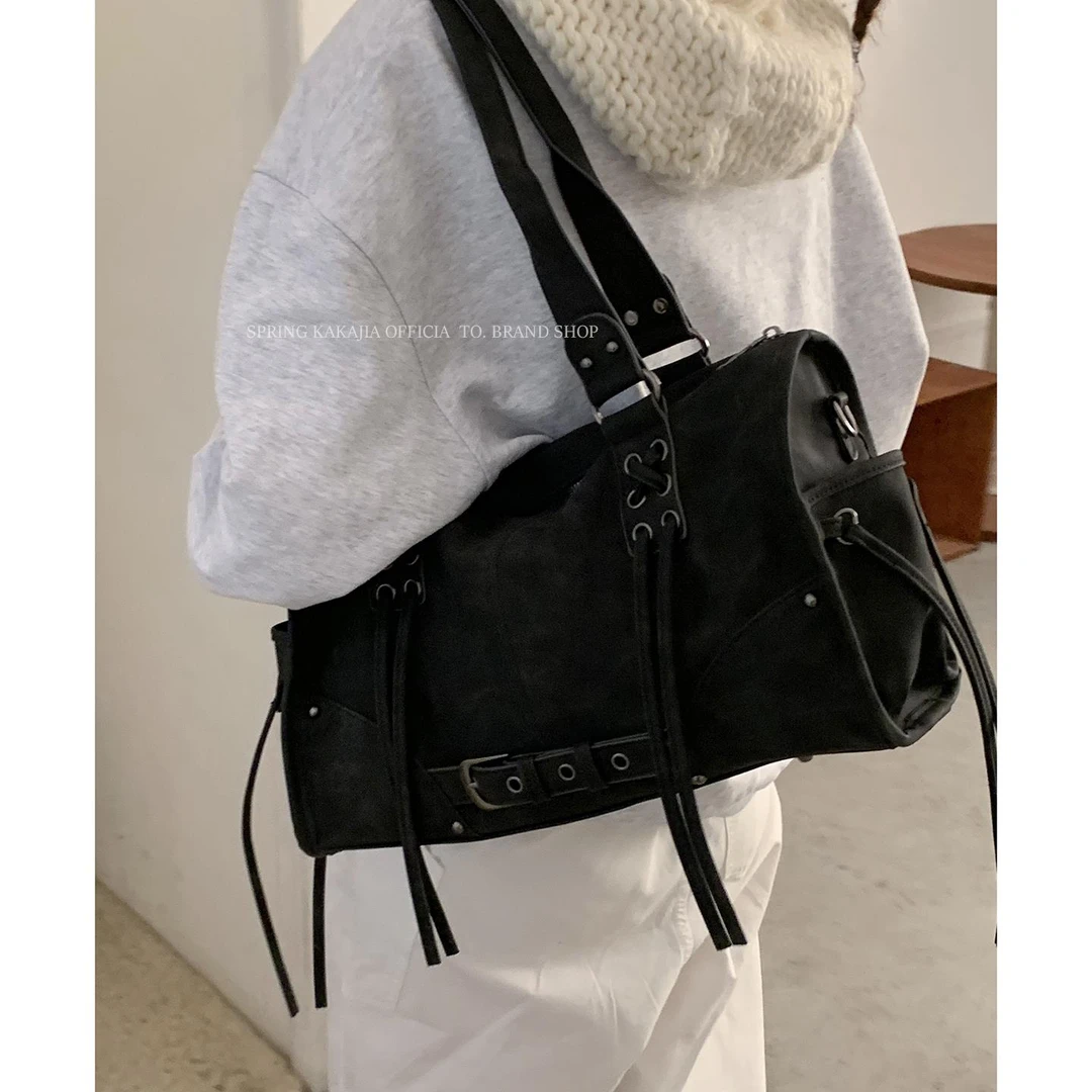 废土风手提机车包包女2025新款潮韩国复古托特包高级大容量腋下包