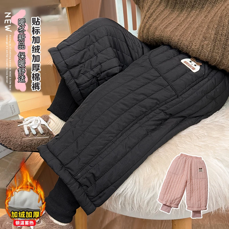 女童冬季加绒棉裤2025新款儿童洋气宝宝加厚假两件休闲裤子潮长裤