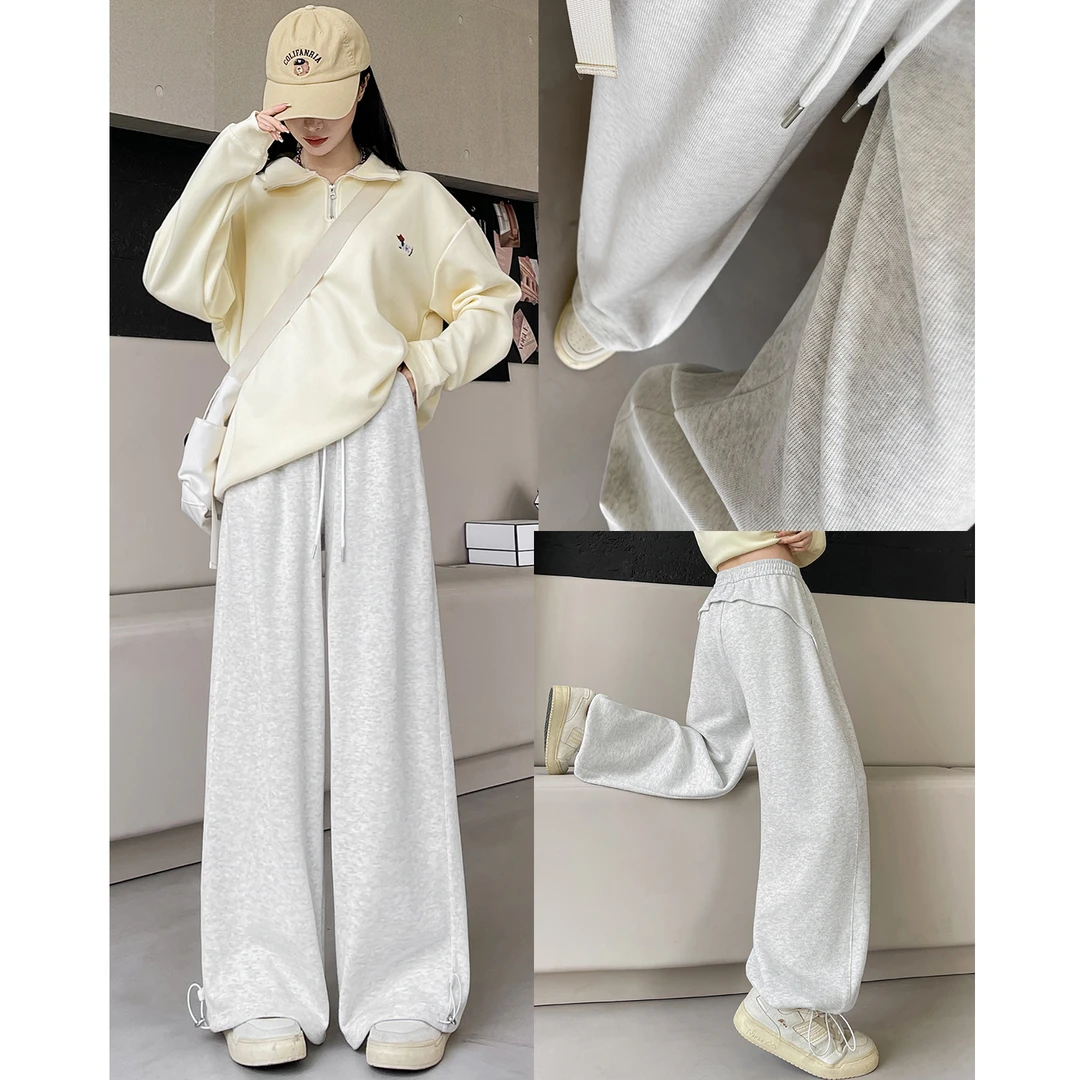 白灰阔腿裤女2025秋季新款高腰显瘦宽松垂感小个子薄款两穿运动裤