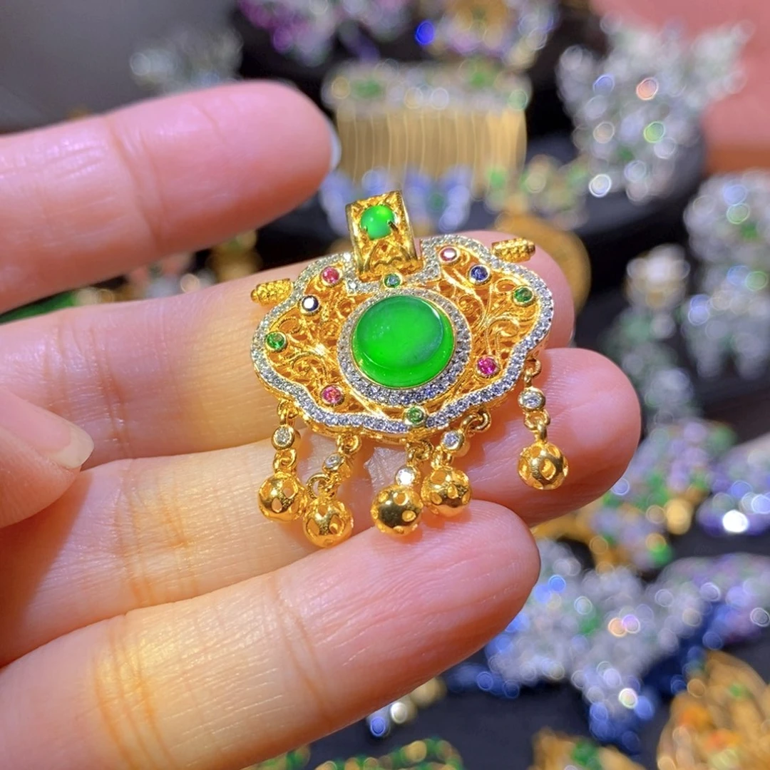 吊坠(不含链)银S925镶嵌翡翠