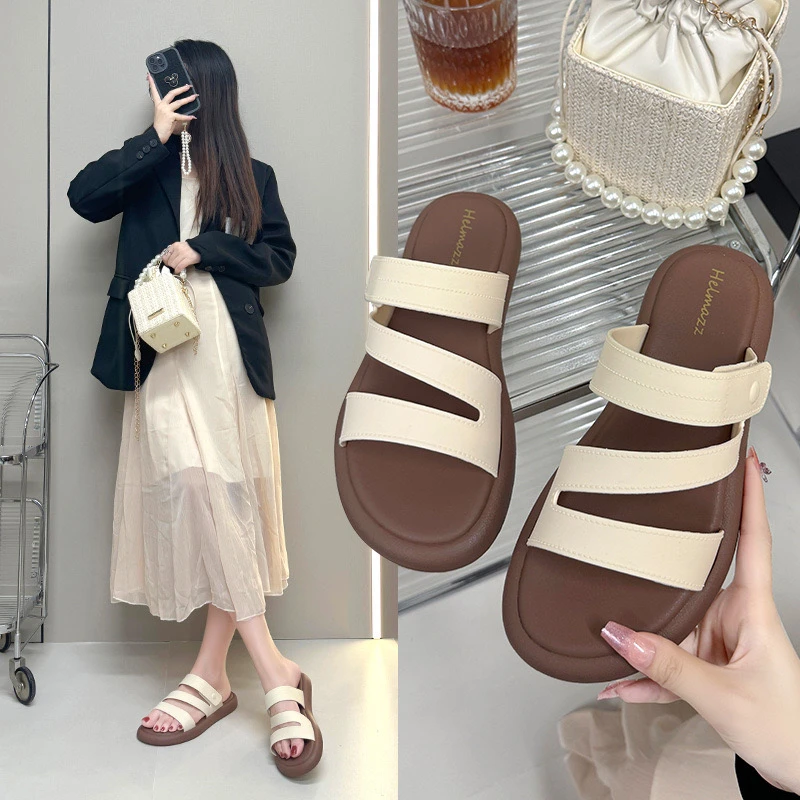 平底纯色休闲防滑夏季中跟一字拖凉鞋厚底凉拖鞋时尚软底人字拖白