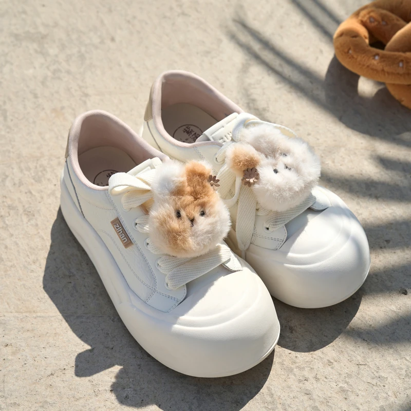 紫涵可爱毛绒兔子面包鞋女2025年秋季新款软底舒适时尚低帮休闲鞋