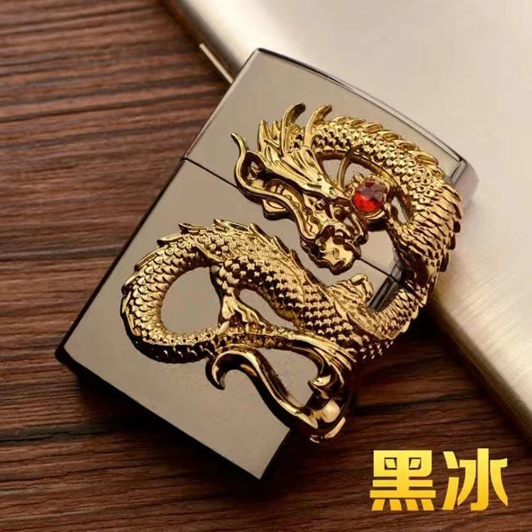 浮雕煤油打火机老式复古砂轮神龙超薄防风个性创意