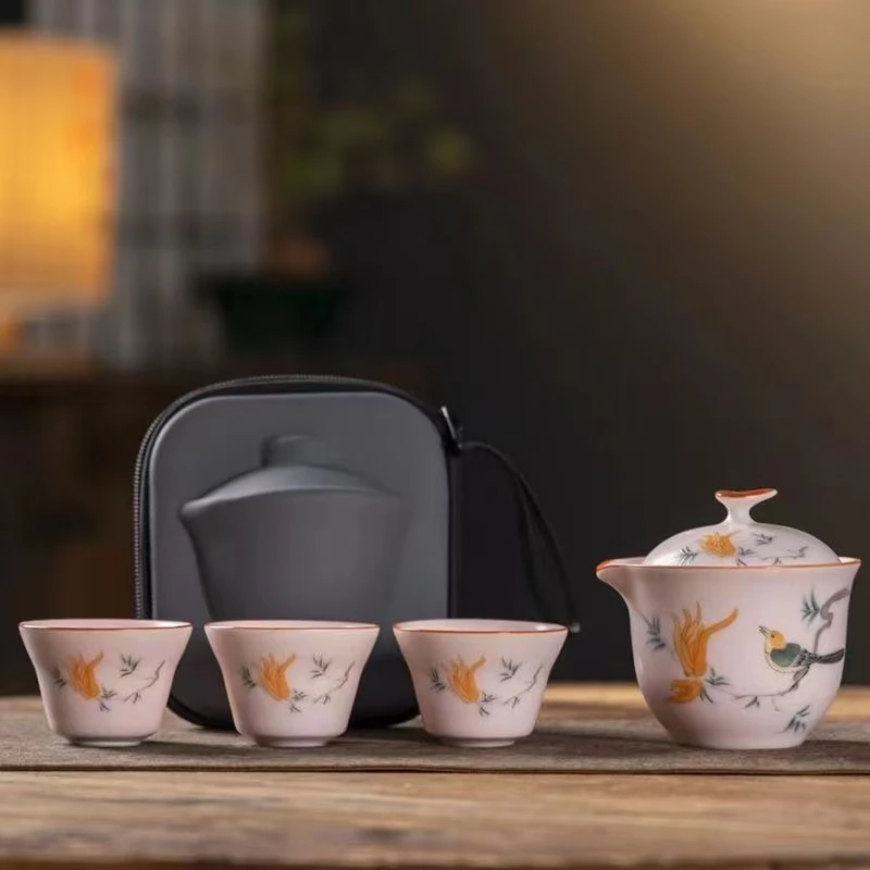 ST-Y4641-创意粉嫩少女心粉色汝窑旅行茶道茶具高档陶瓷快客杯