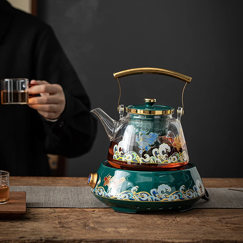 国风锦鲤围炉煮茶器陶瓷电茶炉煮茶壶煮茶炉茶具电磁玻璃壶家用