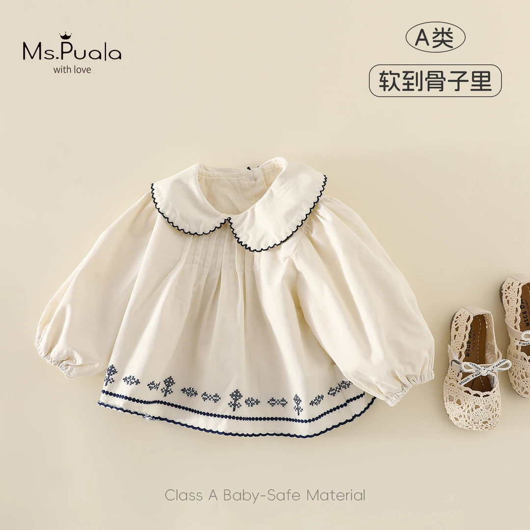 【Ms.Puala马德里】童装婴幼儿衬衣秋款女宝宝水手风娃娃领套头外套