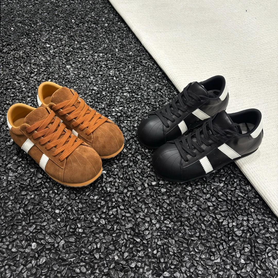 【MX阿信】2025新款男鞋圆头德训牛皮潮牌四季款休闲鞋板鞋运动鞋