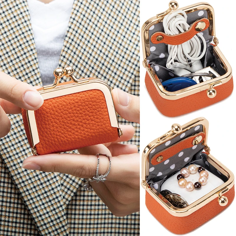 网红牛皮迷你包包真皮口金包钻戒首饰包项链耳环饰品盒耳机小包
