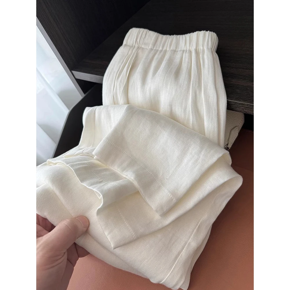 白色棉质阔腿裤女夏季薄款宽松慵懒垂感山本奶芙裤气质休闲直筒裤