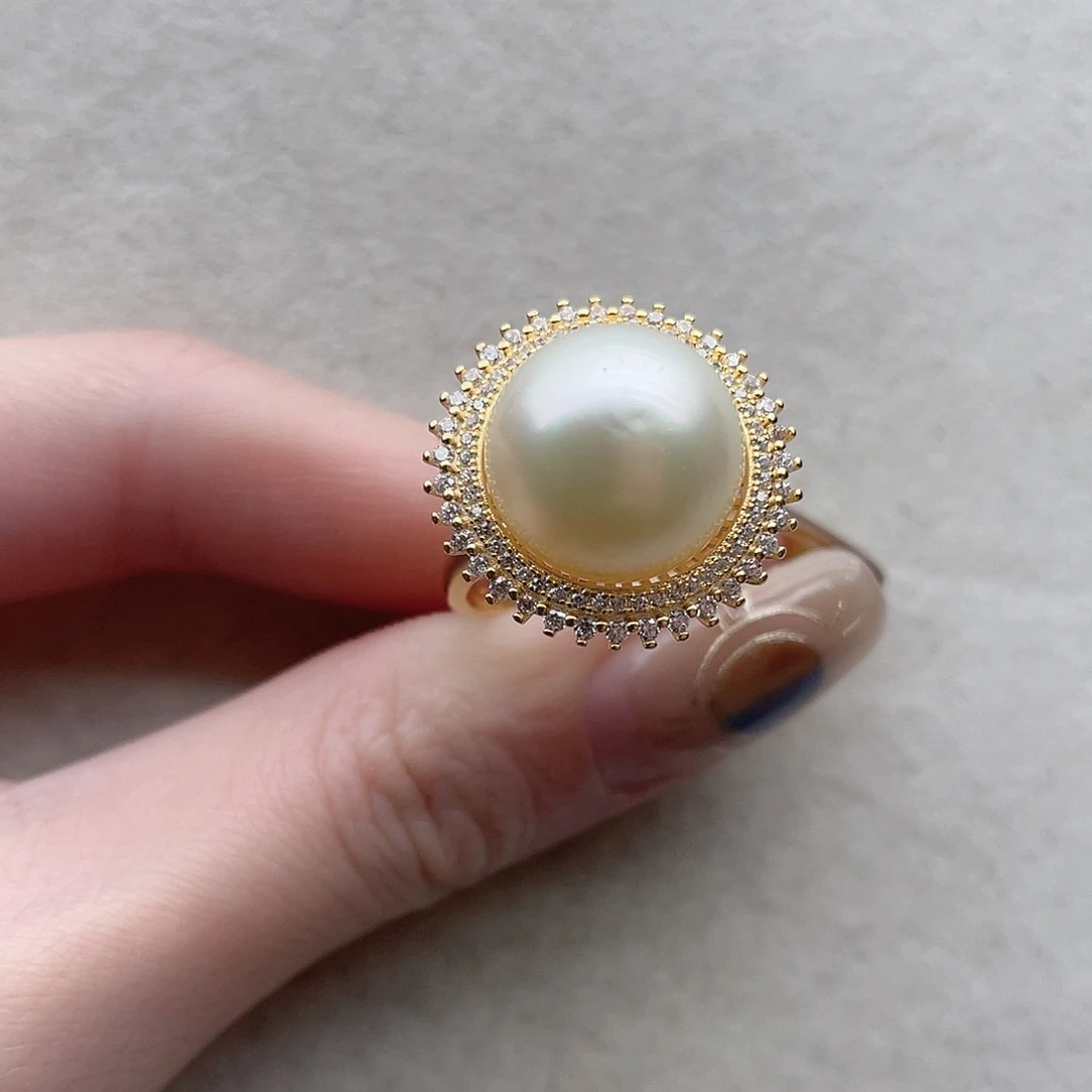 银S925镶嵌戒指65海水珍珠