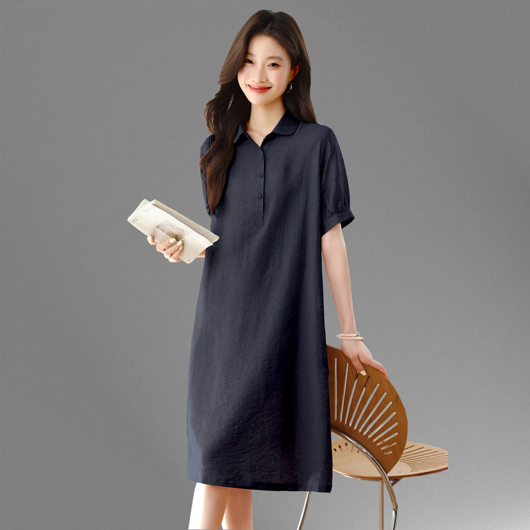 天丝亚麻连衣裙2025夏新款宽松大码女装妈妈遮肚显瘦休闲衬衫裙子
